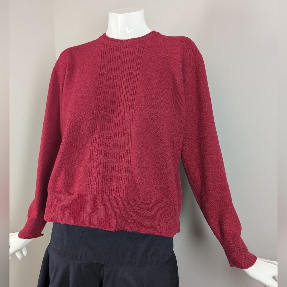 Jones New York Wool Sweater Burgundy Crewneck Classic Knit Medium
